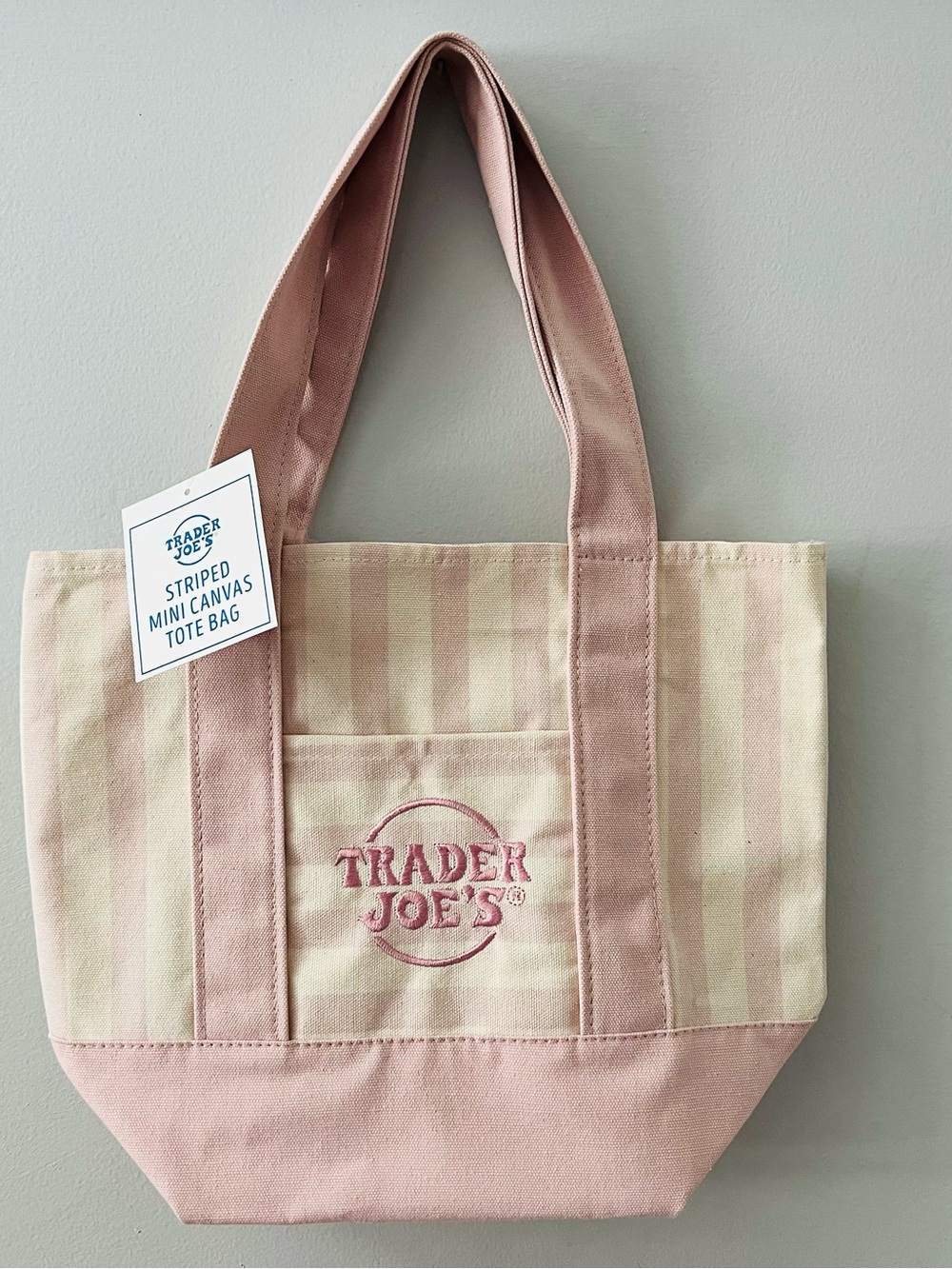 NWT Trader Joe's Mini Pink Striped Canvas Tote Bag